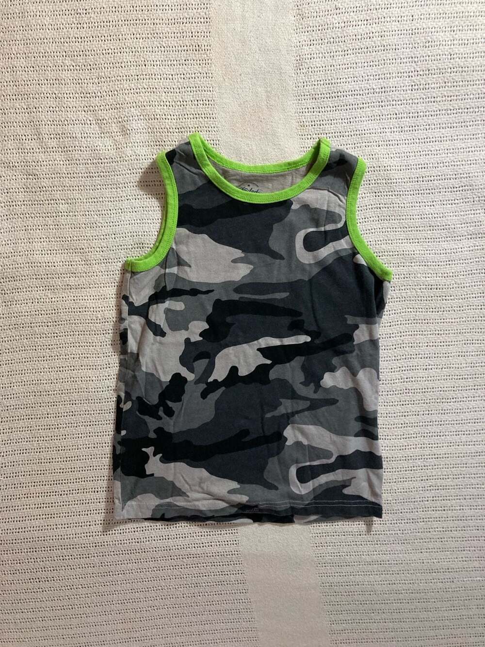 Faded Glory Boys Gray Camouflage Tank Top with Green Trim
